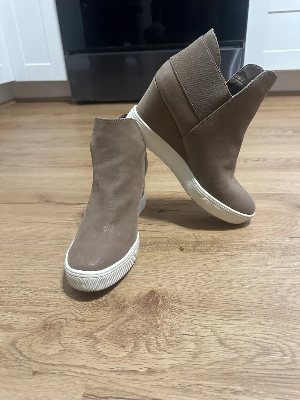 Maurices Taupe Wedge Slip-On Sneaker Booties